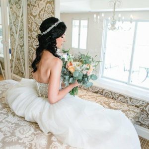 Beautiful Bride Preparing For Wedding Bouquet Floral Crown