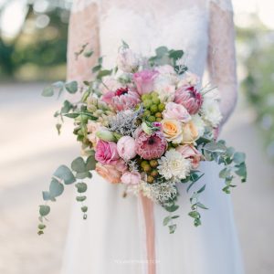 Bride Holding Soft Vintage Bridal Bouquet