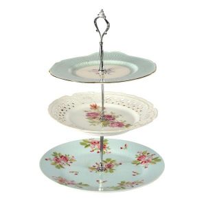 Cake Stand Teal  Tier Lace Rose