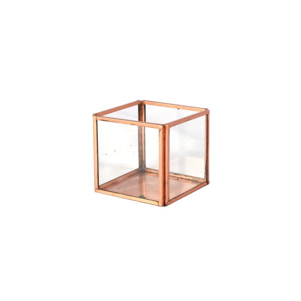 Candle Holder Copper Glass Cube cm