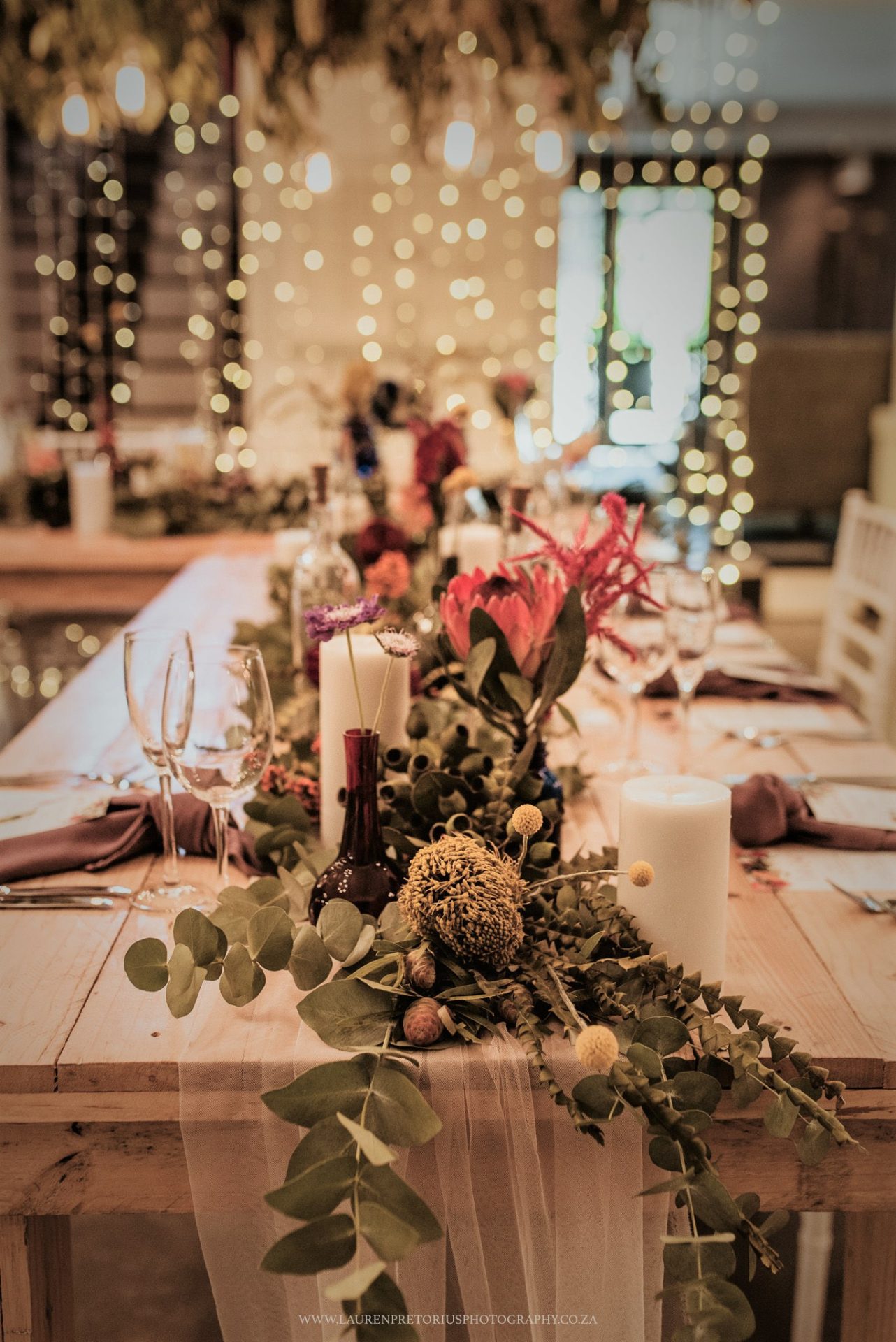 Long Table Wedding Decor With Lighting