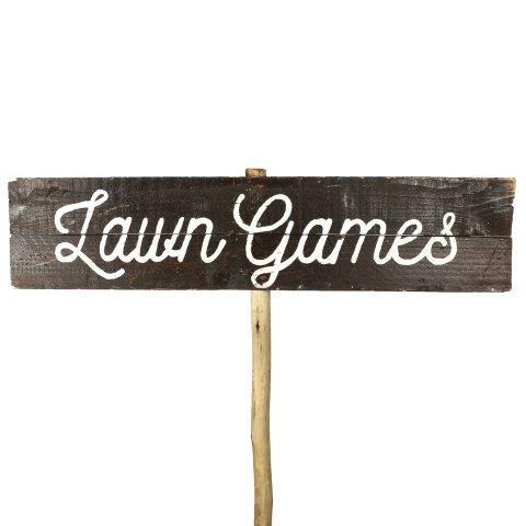Sign Dark Wood Lawn Games Curvy No Arrow