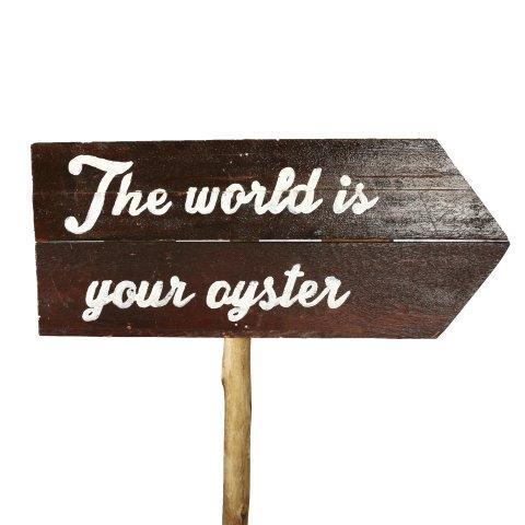 Sign Dark Wood The World is Your Oyster Right