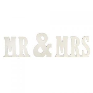 WORDS "MR & MRS" Wood Stand Alone White
