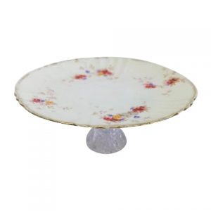 Cake Stand Tier Gold rim Pink Yellow Blue Flowers