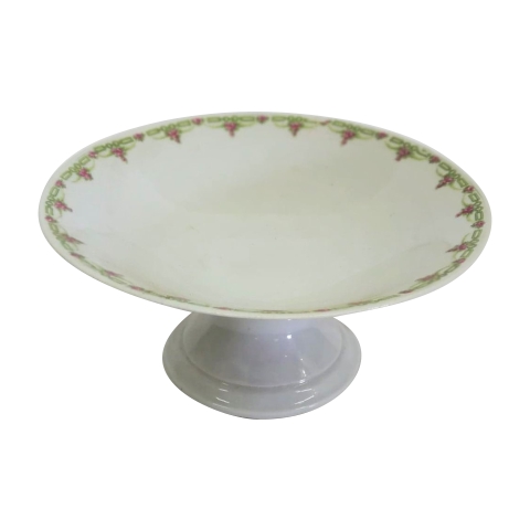 Cake Stand Tier Green Trim with Cerise Sm Flowers Bowl