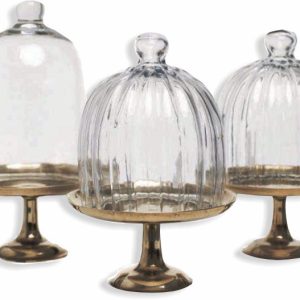 Brass Cake Stand Glass Domes, H10cm x W20cm Pretty Vintage Decor Hire, Paarl