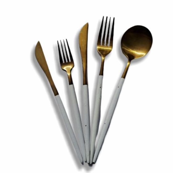 Cutlery White Gold Starter Fork, Starter Knife, Main Fork, Main Kife and Spoon. My Pretty Vintage.jpg