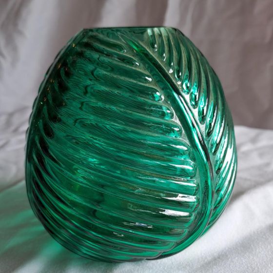 Green Leaf Pattern Glass Vase 12x12cm. Wedding Planners & Decor Hire, My Pretty Vintage Paarl