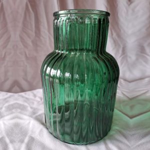 Green Riffel Glass Vase 20x12cm. Wedding Planners & Decor Hire, My Pretty Vintage Paarl 20x12cm